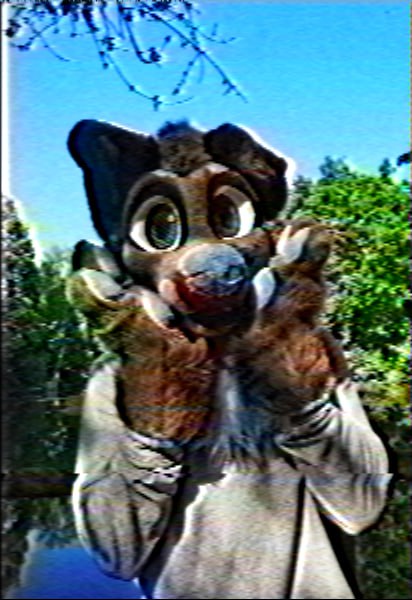 a picture of a fursuit taken with a retro digital camera